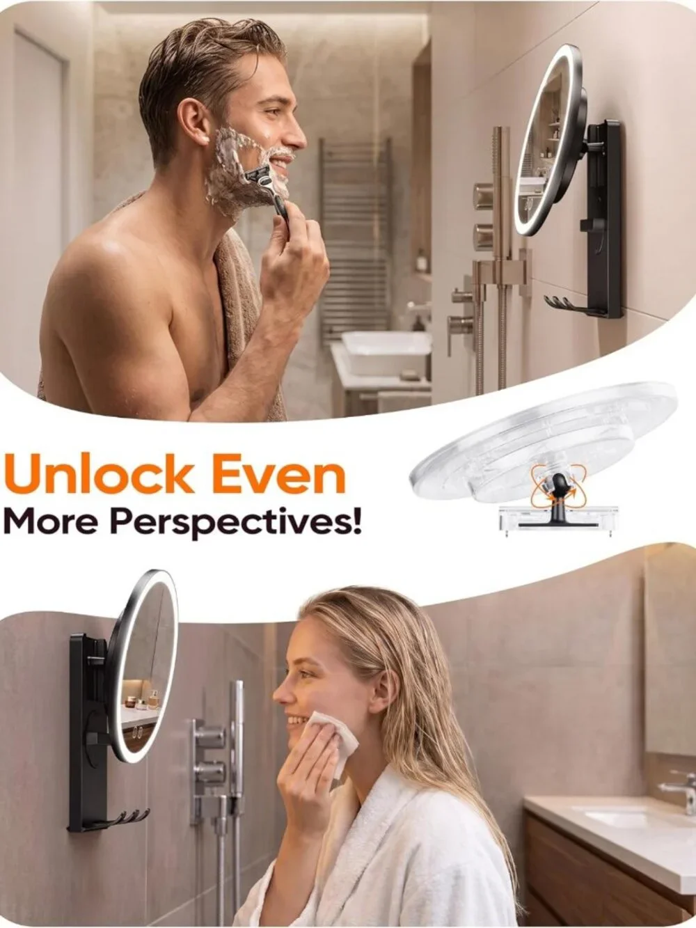Fogless Heated Shower Mirror for Shaving - Suction Cup Bathroom Accessory
